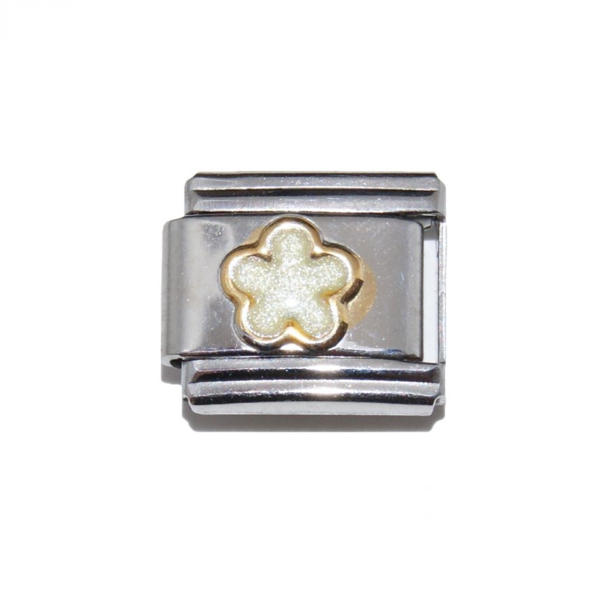 White sparkly flower - 9mm Italian charm - Click Image to Close