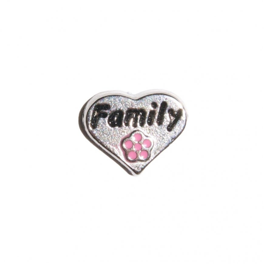 Family Heart with Pink Flower 9mm floating locket charm - Click Image to Close