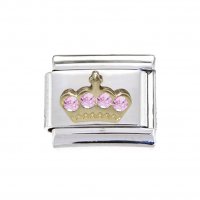 Crown with 4 pink stones (b) - enamel Italian charm