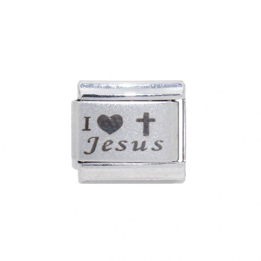 I love Jesus with cross - 9mm plain Laser Italian Charm - Click Image to Close