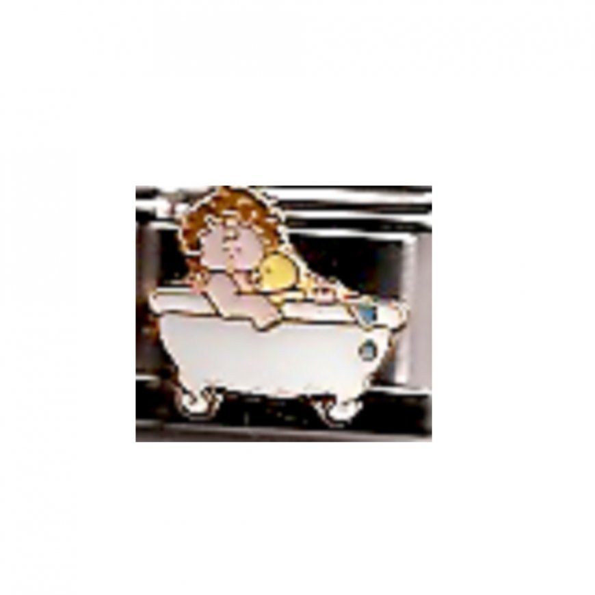 Baby in Bath tub - enamel 9mm Italian charm - Click Image to Close
