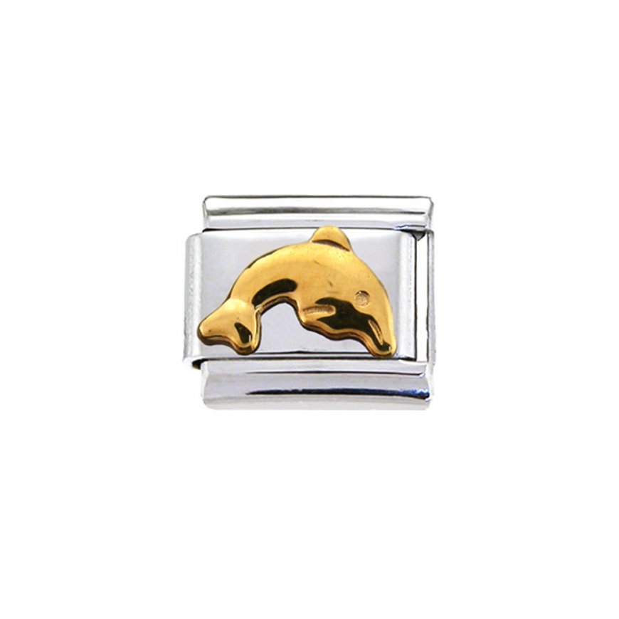 Goldtone dolphin (b) - enamel 9mm Italian charm - Click Image to Close