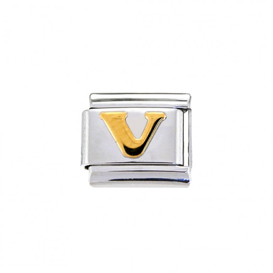 Gold colour Letter V - 9mm Italian charm - Click Image to Close