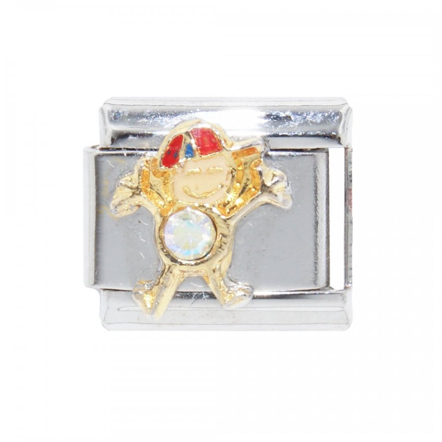 Little boy birthstone Red Cap - April - 9mm Italian Charm - Click Image to Close