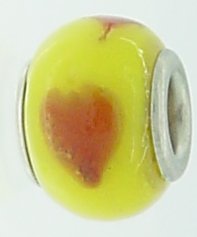 EB84 - Glass bead - Yellow bead with pink heart - Click Image to Close