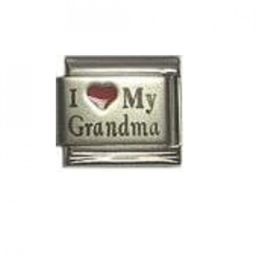 I love my Grandma - red heart laser 9mm Italian charm - Click Image to Close
