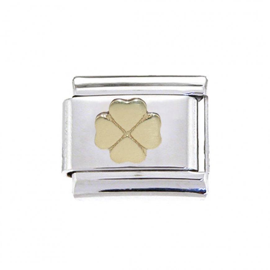 Lucky gold clover 9mm Italian charm - fits classic bracelets - Click Image to Close