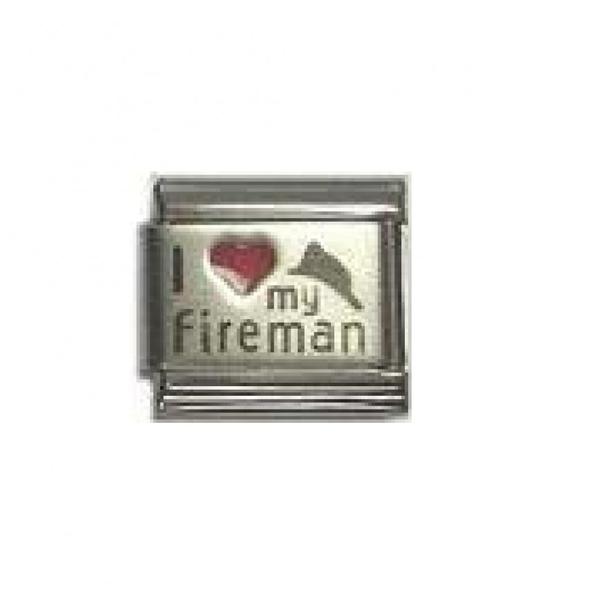 I love my fireman - Red heart laser - 9mm Italian Charm - Click Image to Close