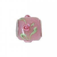 EB67 - Glass bead - Pink cube with rose - European bead