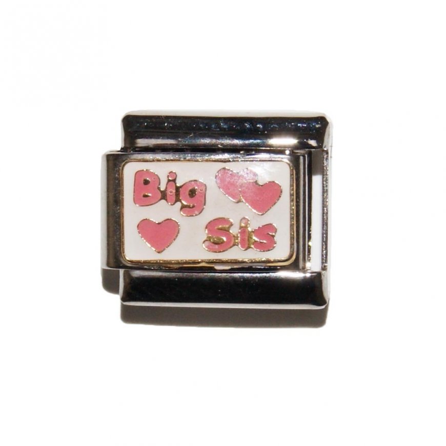 Big Sis with pink hearts 9mm Italian charm - Click Image to Close