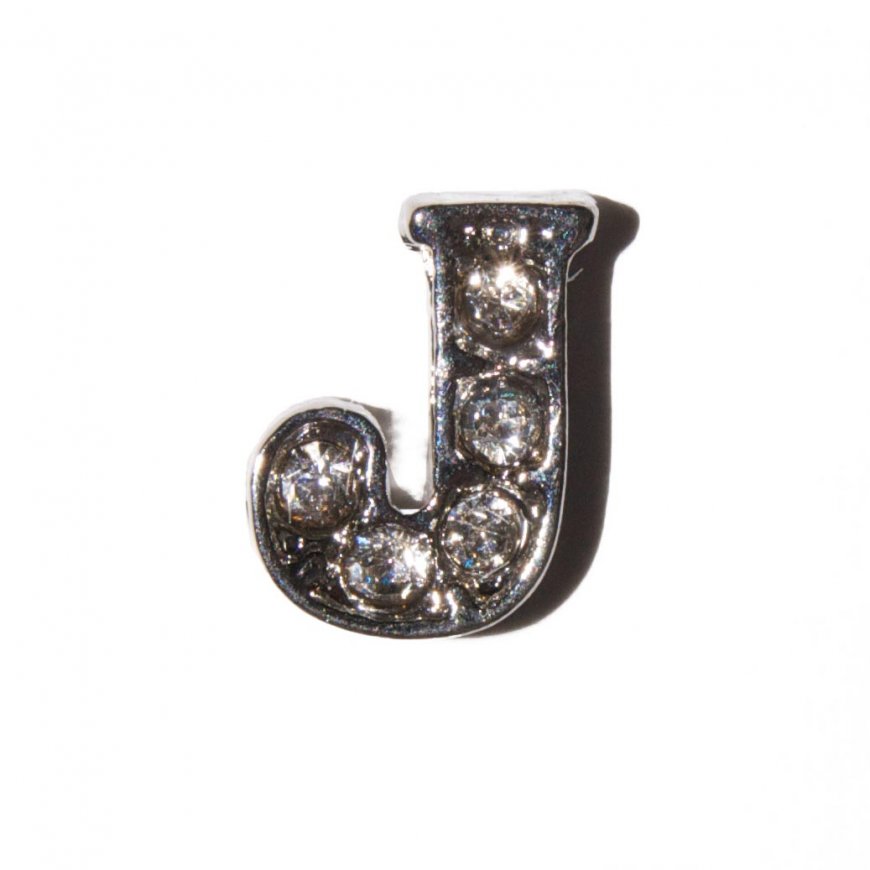 J Letter with stones - floating locket charm - Click Image to Close