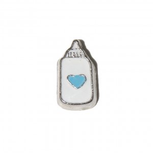 Baby Boy Bottle with Blue heart 8mm floating locket charm