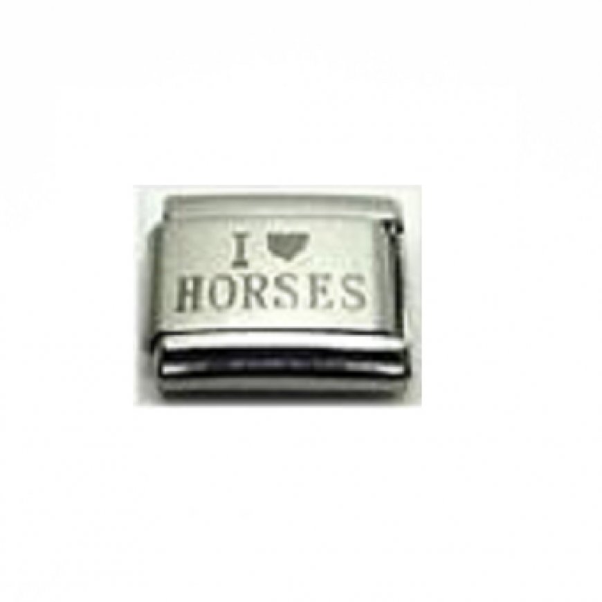 I love horses (b) - plain laser 9mm Italian charm - Click Image to Close
