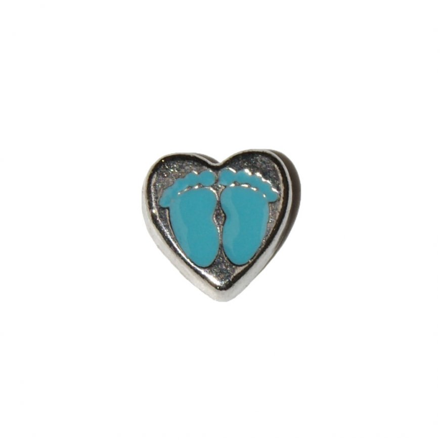 Baby blue feet on heart 8mm floating locket charm - Click Image to Close