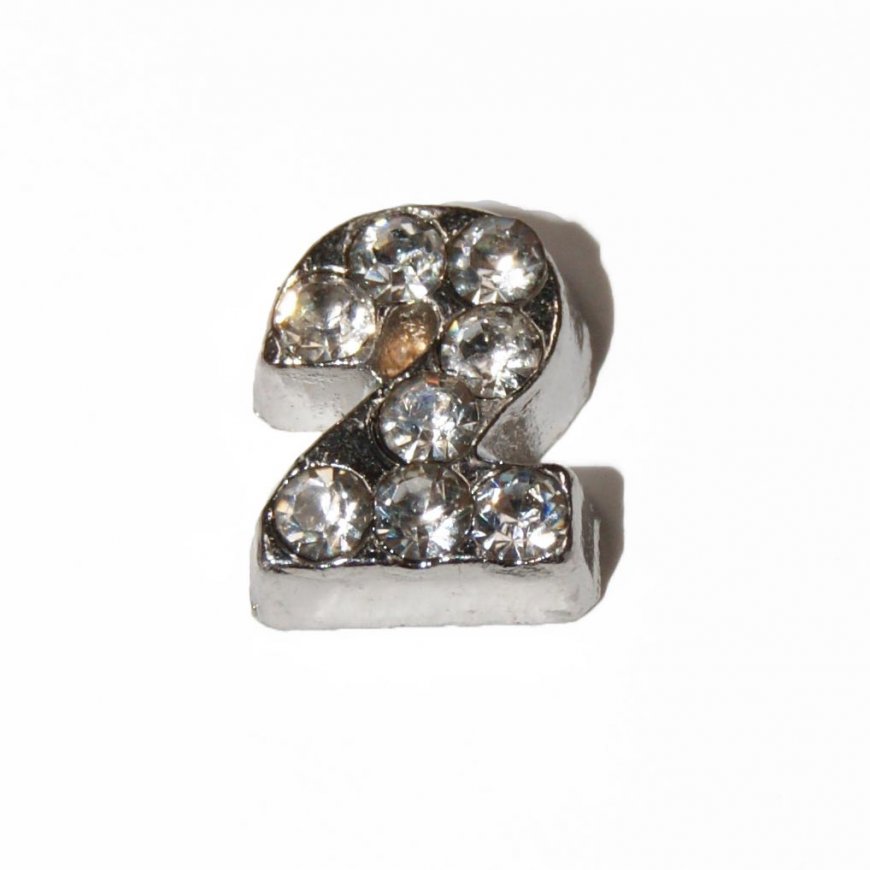 Number 2 with stones 7mm floating locket charm - Click Image to Close