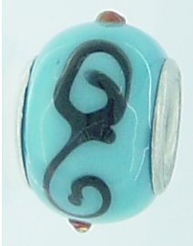 EB240 - Turquoise bead with black swirls and red dots - Click Image to Close