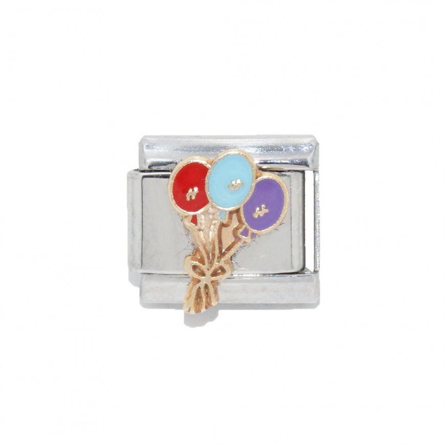 Balloons - Red Blue and purple - Enamel 9mm Italian Charm - Click Image to Close