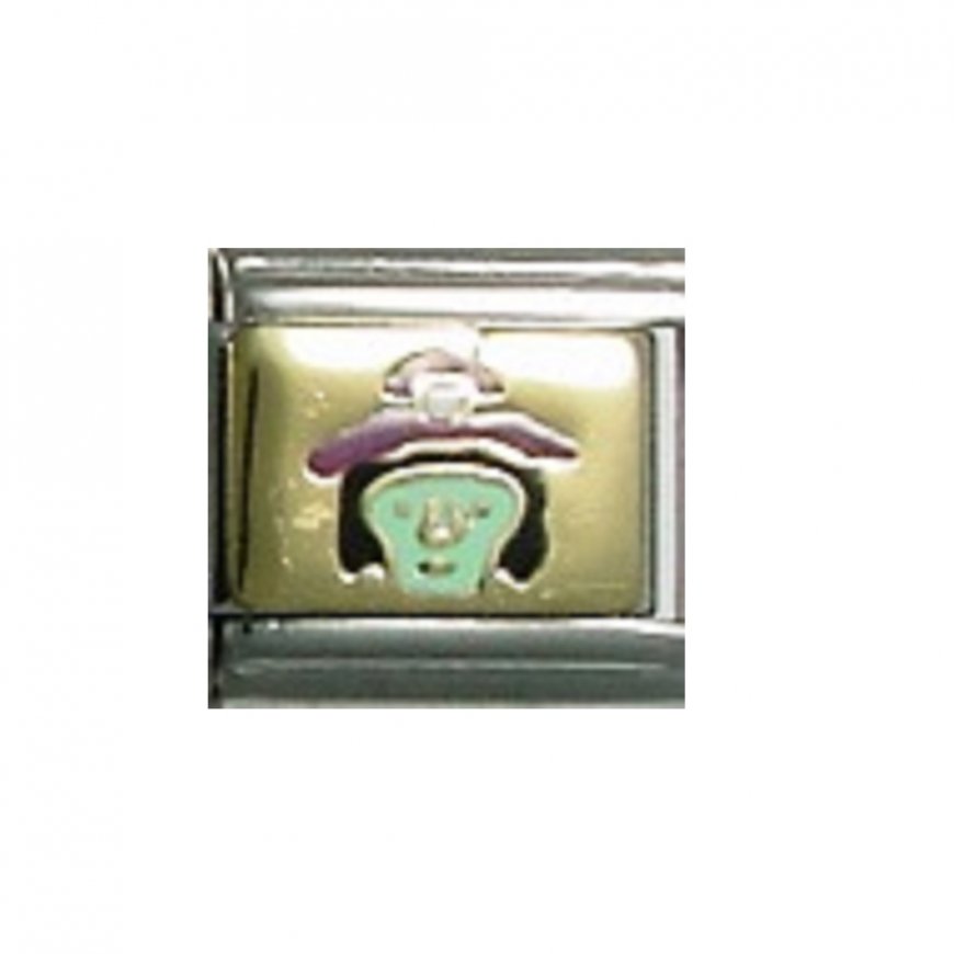 Witch green face - enamel 9mm Italian charm - Click Image to Close