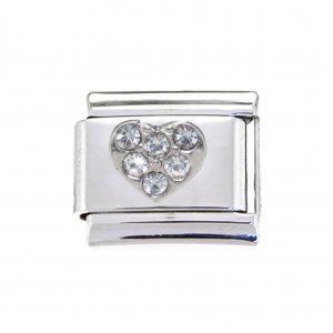 Silvertone heart with clear stones 9mm Italian charm
