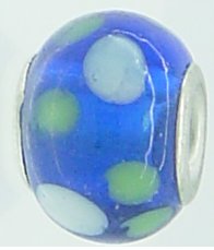 EB328 - Blue bead with green and white dots - Click Image to Close