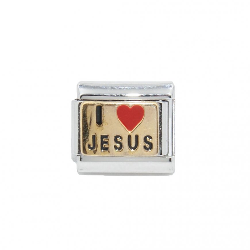 I love Jesus - goldtone enamel 9mm Italian charm - Click Image to Close