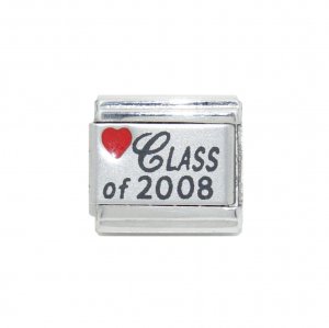 Class of 2008 with red heart - 9mm Laser Italian charm