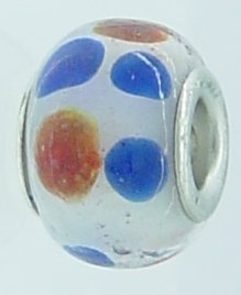 EB321 - White bead with brown and blue dots - Click Image to Close