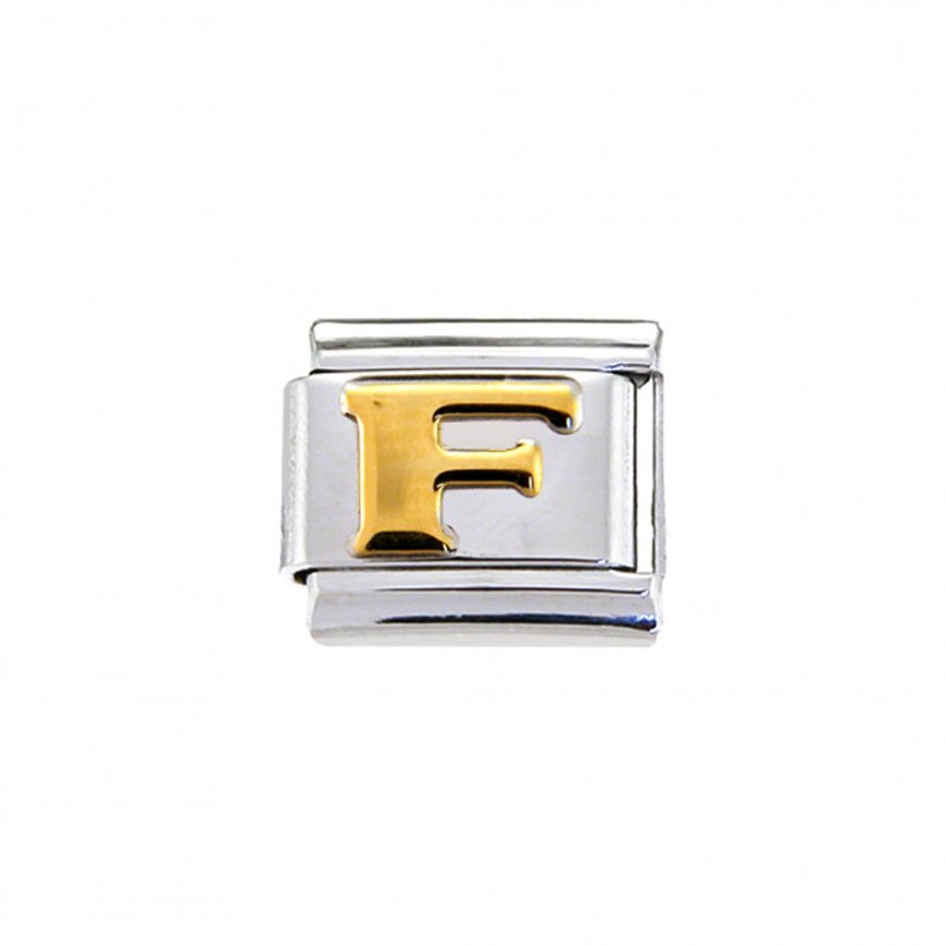 Gold colour Letter F - 9mm Italian charm - Click Image to Close