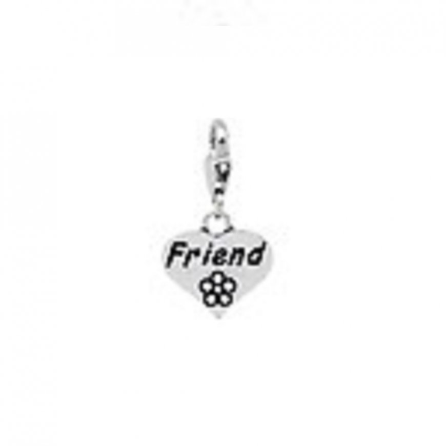 Clip on charm - Heart with flower - Friend - Click Image to Close