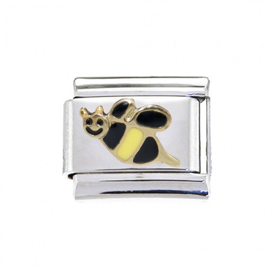 Bee gold outline - enamel 9mm Italian charm - Click Image to Close