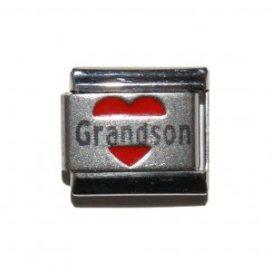 Grandson in red heart - laser 9mm Italian charm