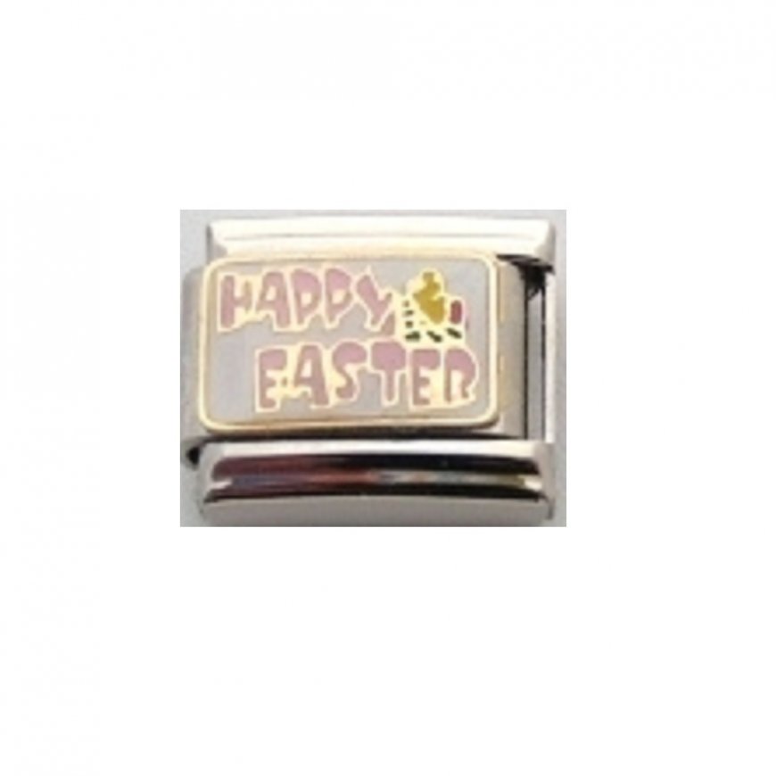 Happy Easter on white background - enamel 9mm Italian charm - Click Image to Close