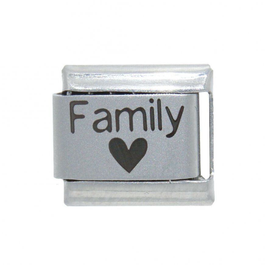 Family with plain heart - laser 9mm Italian charm - Click Image to Close
