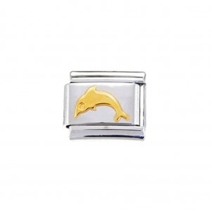 Goldtone dolphin (a) - enamel 9mm Italian charm