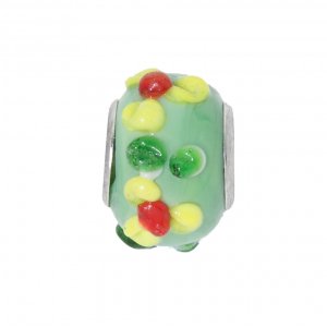 EB63 - Glass bead - Green bead coloured dots - European bead