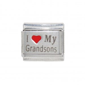 I love my grandsons - red heart laser 9mm Italian charm