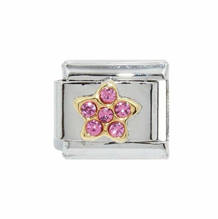 Star with pink stones - 9mm Italian Charm - Click Image to Close