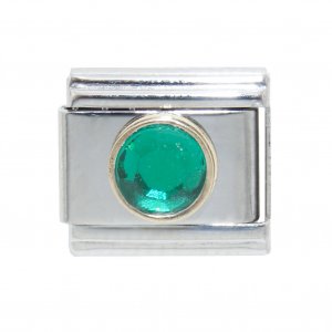 May Birthstone - Emerald - Gold outline circle charm