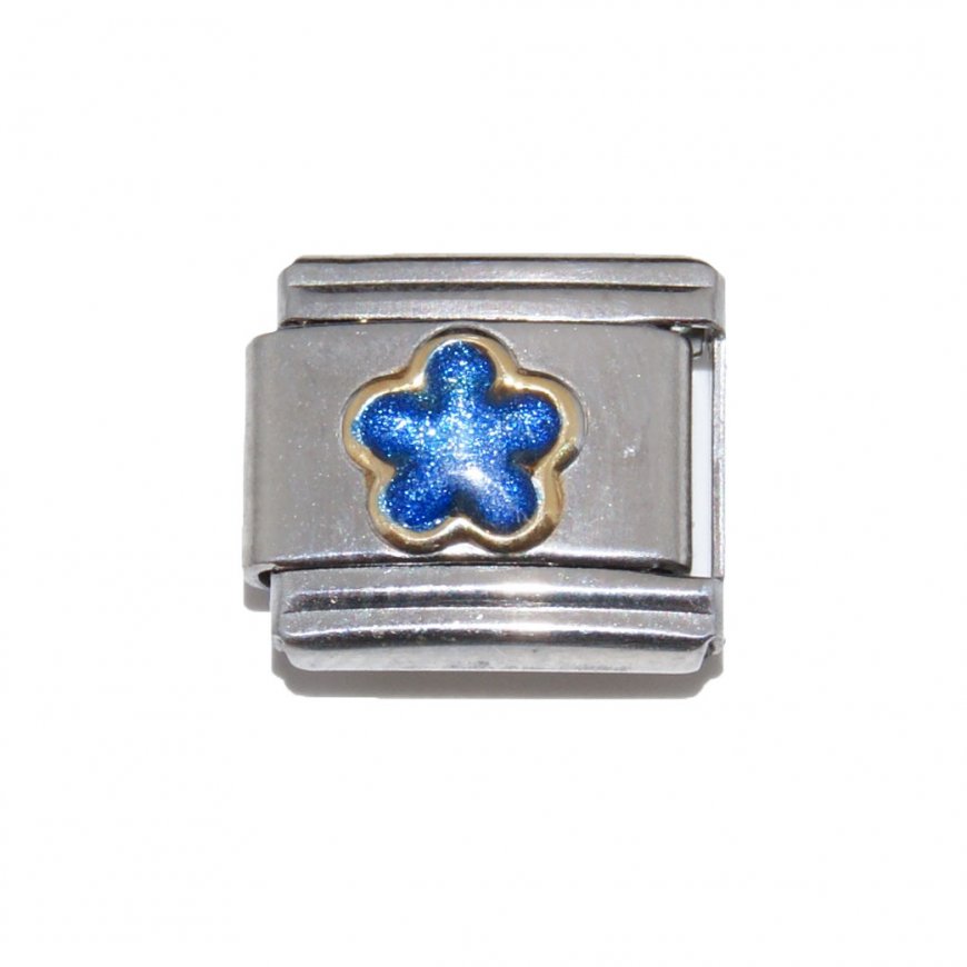 Blue sparkly flower - 9mm Italian charm - Click Image to Close