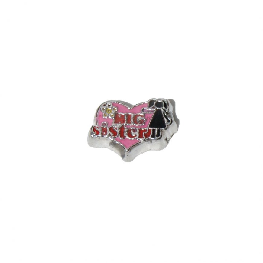Big Sister pink heart 8mm floating charm - Click Image to Close