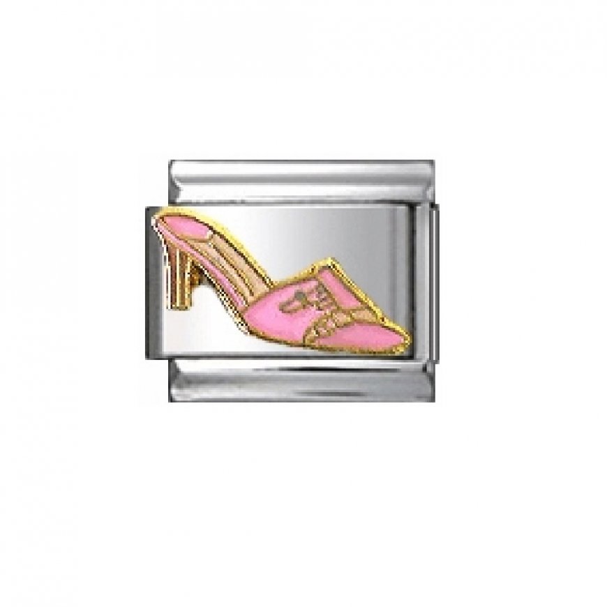 Pink mule shoe - enamel 9mm Italian charm - Click Image to Close