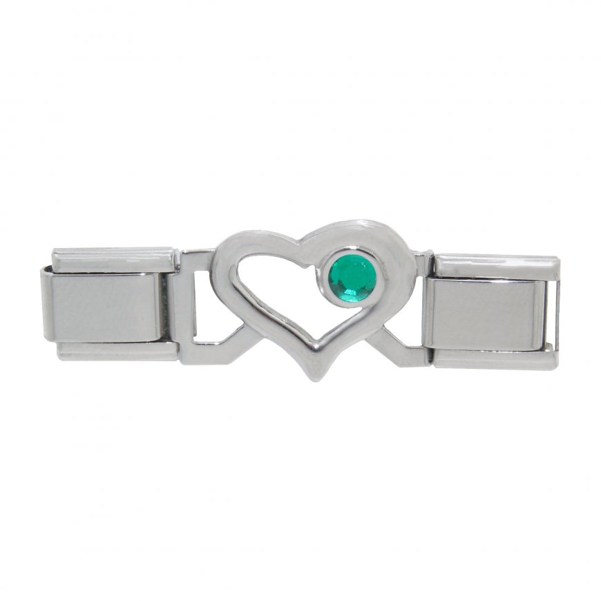 Small Open Heart connector link - May birthstone - Click Image to Close