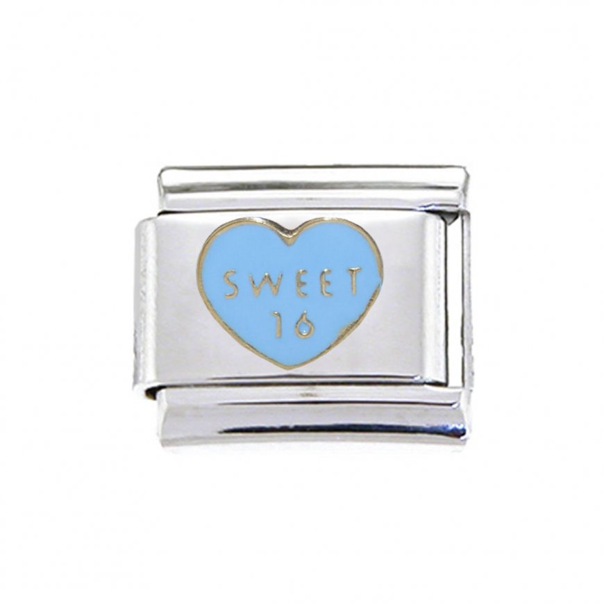 Sweet 16 - light blue heart - 9mm Italian Charm - Click Image to Close