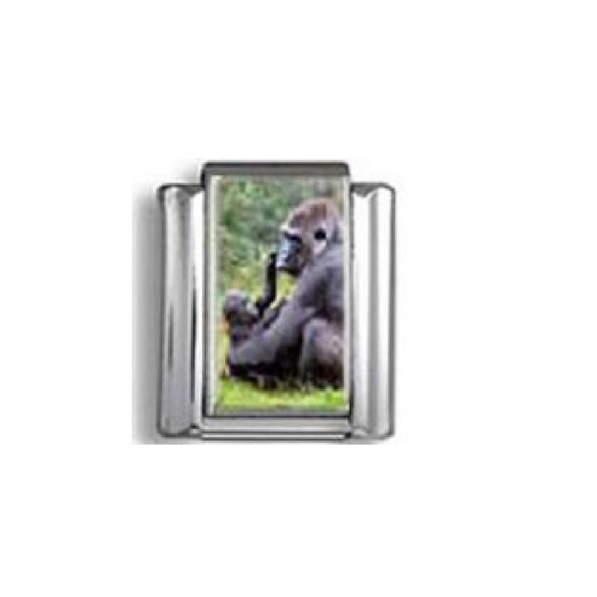 Gorilla with baby - photo 9mm Italian charm - Click Image to Close