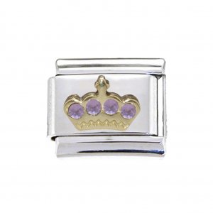Crown with 4 lilac stone - enamel 9mm Italian charm