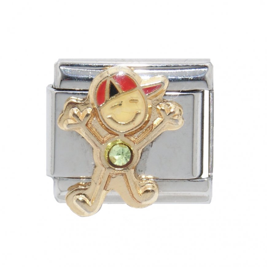 Little boy birthstone Red Cap - August - 9mm Italian Charm - Click Image to Close