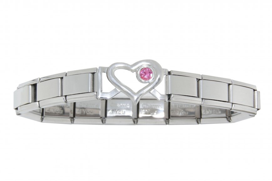 Small Open Heart link bracelet 9mm Italian charm - June - Click Image to Close