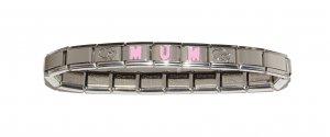 Name 4 pink letters 2 double hearts Italian charm bracelet