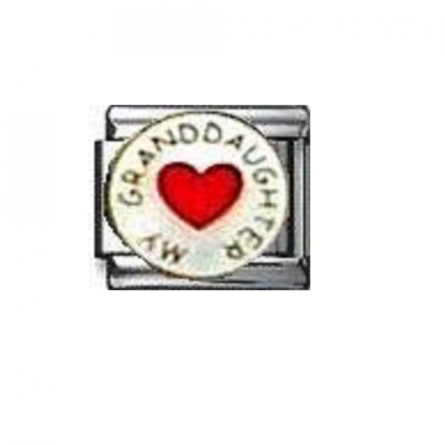 Love my Granddaughter (a) - red heart enamel 9mm Italian charm - Click Image to Close