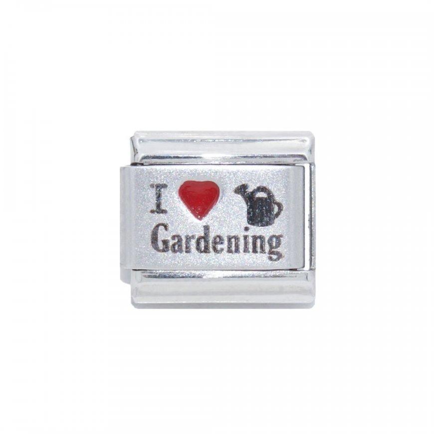 I love gardening - red heart laser - 9mm Italian charm - Click Image to Close